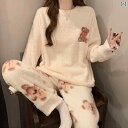リブ セットアップ 上下セット 女性用 ハーフ エッジ ベルベット パジャマ 冬 裏起毛 厚手 2024年 コーラル ベルベット 秋冬 レディース ホームウェア