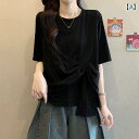トップス レディース ブラウス 夏用の フェイク ツーピース シフォン 半袖 Tシャツ 女性用 太めの mm サイズ ウエスト 丈 イレギュラー スタイリッシュな 小さめ シャツ トップス
