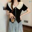 トップス レディース ブラウス 夏の 女性用 フレンチ フリル Vネック ピンク 半袖 Tシャツ 太めの mmに 合う 大きいサイズ 美しい 小さい シャツ 不規則な ダブル ジッパー トップ
