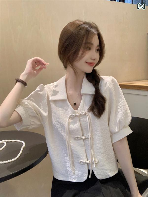 シャツ ショート丈 長袖 レディース クロップド丈 トップス おしゃれ カジュアル 羽織 シンプル ショートシャツ ショート 丈 短い シャツブラウス ゆったり クロップド ショートトップス ボリューム袖 長袖シャツ 春夏 春夏 秋 シック フランス