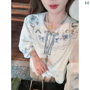 Tシャツ レディース トップス 半袖 GA Yingci チャイナ風【 05 / 28 2000新 着】【 Qingman】 チャイナ風 シルバー 刺繍 シャツ