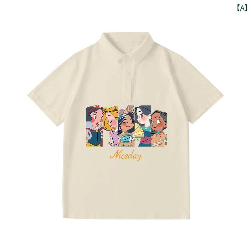 ロンT レディース おしゃれ ポロ カラー アプリコット アメリカン レトロ 半袖 Tシャツ 女性 夏 ゆったり 半袖 トップス