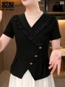 トップス レディース ブラウス 女性用 イレギュラー 半袖 Tシャツ 夏 2025 ブラック トップスな ウエスト 半袖 ウエスタン 小さい シャツ 女性用