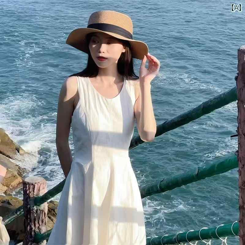 ドレス レディース 冠婚葬祭 フォーマル 白 ホワイト ホワイト サスペンダー ドレス レディース 2025夏 フレンチ ジェントル スタイル ウエスト スリム 海辺の ベスト ドレス