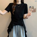 トップス レディース ブラウス フリル 裾 ストレート ショルダー 半袖 Tシャツ レディース 2025 夏 大きいサイズ mm ユニークな 小さい シャツ 不規則な トップ