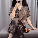 ロンT レディース おしゃれ 1 V 同じ 古風 花の パジャマ レディース 夏 高級 半袖 ズボン ビッグ シルク スーツ ホーム 服 冷感 薄手