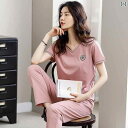 部屋着 セットアップ サマーワッフル Palando パジャマ レディース 夏 綿 半袖 ズボン 家 着 レディース 薄手 綿 ココア ウェア カジュアル スー...