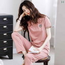 夏の 女性用 パジャマ 綿 半袖 ズボン 薄手 夏用 綿 屋外で 着用 可能 カジュアル 家庭 服 セット