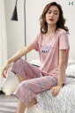 部屋着 セットアップ サマーワッフル Xinbubu パジャマ レディース 夏 2025 綿 半袖 クロップドパンツ ホームウェア レディース スーツ 夏 薄手