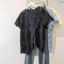 大人 チュニック コットン ブルー フック フラワー ショルダー 半袖 Tシャツ レディース 2025 夏 大きいサイズ mm レイ ヤード カーディガン 不規...