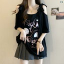 大人 チュニック コットン リボン 結びの オフショルダーの 黒の 半袖 Tシャツ レディース 2025夏 大きいサイズ ミリ ゆったり スリム ミドル 丈 トップス