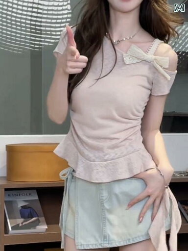 トップス レディース ブラウス フランスの な 蝶 結び フリル リボン オフショルダー 半袖 Tシャツ レディース 夏 ショート ファッション オフショルダー トップ トップス レディース ブラウス フランスの な 蝶 結び フリル リボン オフショルダー 半袖 Tシャツ レディース 夏 ショート ファッション オフショルダー トップ