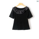 トップス レディース ブラウス 2025 夏 個性 フリル 立体 黒 半袖 Tシャツ エレガント スイート 年齢を 減らす トップス
