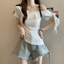 トップス レディース ブラウス フリル オフショルダー 半袖 Tシャツ レディース 2025 夏 大きいサイズ mm 甘辛 ストリート スタイル スモール シャツ 不規則 トップ