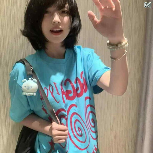 レディース 夏 シンプル オーバーサイズ ささやき STUDIO アメリカンな な 文字 プリント 半袖 Tシャツ 男女兼用 夏 ゆったり カジュアル シンプル ブルー トップス レディース 夏 シンプル オーバーサイズ ささやき STUDIO アメリカンな な 文字 プリント 半袖 Tシャツ 男女兼用 夏 ゆったり カジュアル シンプル ブルー トップス