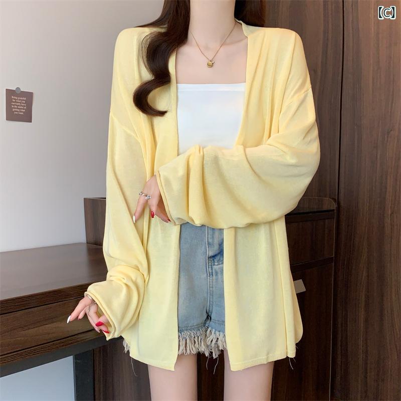 ゆったり UVカット カーデ 指穴 カーディガン ロングカーディガン レディース 紫外線対策 自転車 アウトドア ロング 長袖 ライトアウター 薄手 羽織 透け シアー サマーニット きれいめ 体型カバー 大きいサイズ 春夏 シンプル 黒 HU