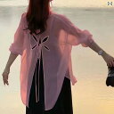 ドッキングトップス 半袖 レディース スリット シフォンシャツ シャツ レディース 夏の 日焼け防止 服 サスペンダー スカート 付き トップ
