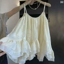 ドッキングトップス 半袖 レディース 自己 保持 ホット アイテムの 推奨 夏の 女性用 刺繍 キャミソール 不規則な フリル 裾 ノースリーブトップ