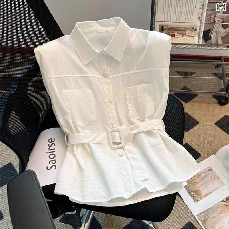 シャツ ノースリーブ レディース トップス 小 フライング スリーブ シャツ レディース 2025 夏 スタイル ユニークな ノースリーブベスト シャツ