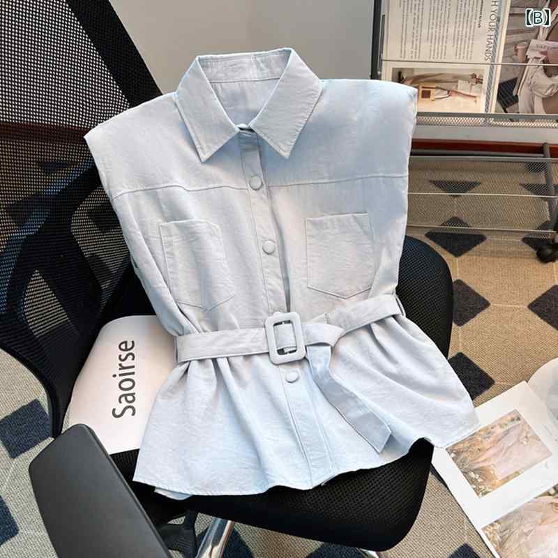 シャツ ノースリーブ レディース トップス 小 フライング スリーブ シャツ レディース 2025 夏 スタイル ユニークな ノースリーブベスト シャツ