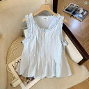 シャツ ノースリーブ レディース トップス カウンターは 大きい の カット ラベルを 撤回 します。 フランスの フリル エッジ プリーツ ノースリーブシャツ レディース サマー シック ベスト トップ