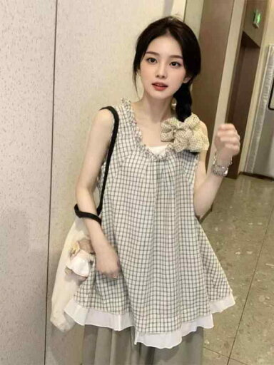 シャツ ノースリーブ レディース トップス 夏の 文学的な レトロ チェック 柄 ノースリーブシャツ ベスト 女性用 小さい サイズ ゆったりと スリム 万能な パッチワークシャツ シャツ ノースリーブ レディース トップス 夏の 文学的な レトロ チェック 柄 ノースリーブシャツ ベスト 女性用 小さい サイズ ゆったりと スリム 万能な パッチワークシャツ
