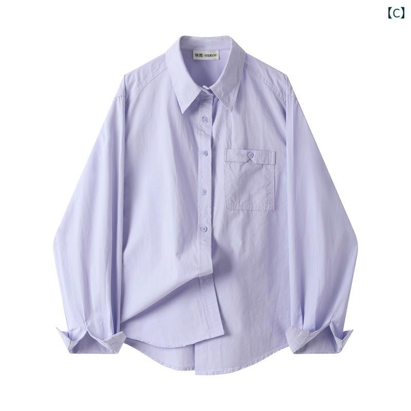 シャツ ショート丈 長袖 レディース クロップド丈 トップス おしゃれ カジュアル 羽織 シンプル ショートシャツ ショート 丈 短い シャツブラウス ゆったり クロップド ショートトップス ボリューム袖 長袖シャツ 春夏 春夏 秋 風 早春 ショート