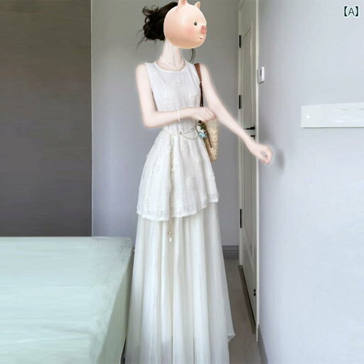 ノースリーブ ワンピース きれいめ ロング レディース フランスの 優しい 白い ノースリーブベスト ドレス 女性 2025 美しい ユニークな ウエスト ロング スカート 夏 ノースリーブ ワンピース きれいめ ロング レディース フランスの 優しい 白い ノースリーブベスト ドレス 女性 2025 美しい ユニークな ウエスト ロング スカート 夏