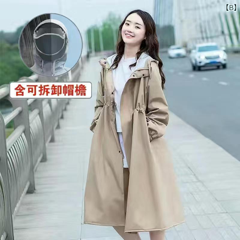 レインコート レディース 通勤 通学 レインポンチョ 雨 春夏の ファッション ロング レーンコート 単層 薄型 ウィンドブレーカー 一人用 一 体型 全身 防 雨 ウィンドブレーカー レインコート