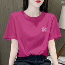 ラッシュガード インナー 水着 ローズレッド ストレート ショルダー 半袖 レディース Tシャツ 2025 夏 商品 ファッション 年齢を 減らす ゆったり プリント Tシャツ トップス