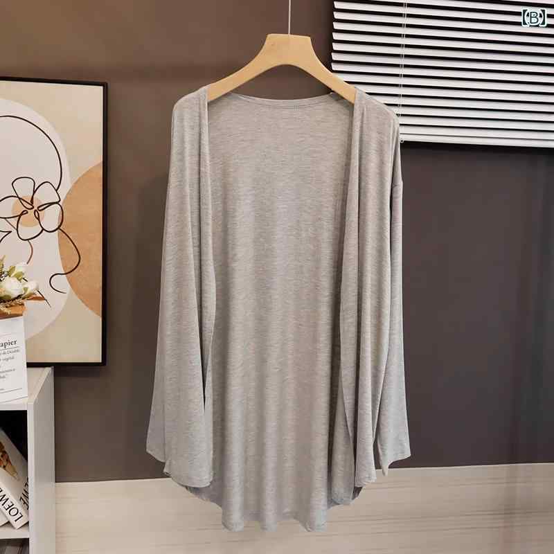 Aライン カットソー ミディアム丈 女性用 ミドル 丈 日焼け防止 カーディガン 2025 夏 サスペンダー スカート ショール 付き ゆったり 薄手 コート カーディガン トップス