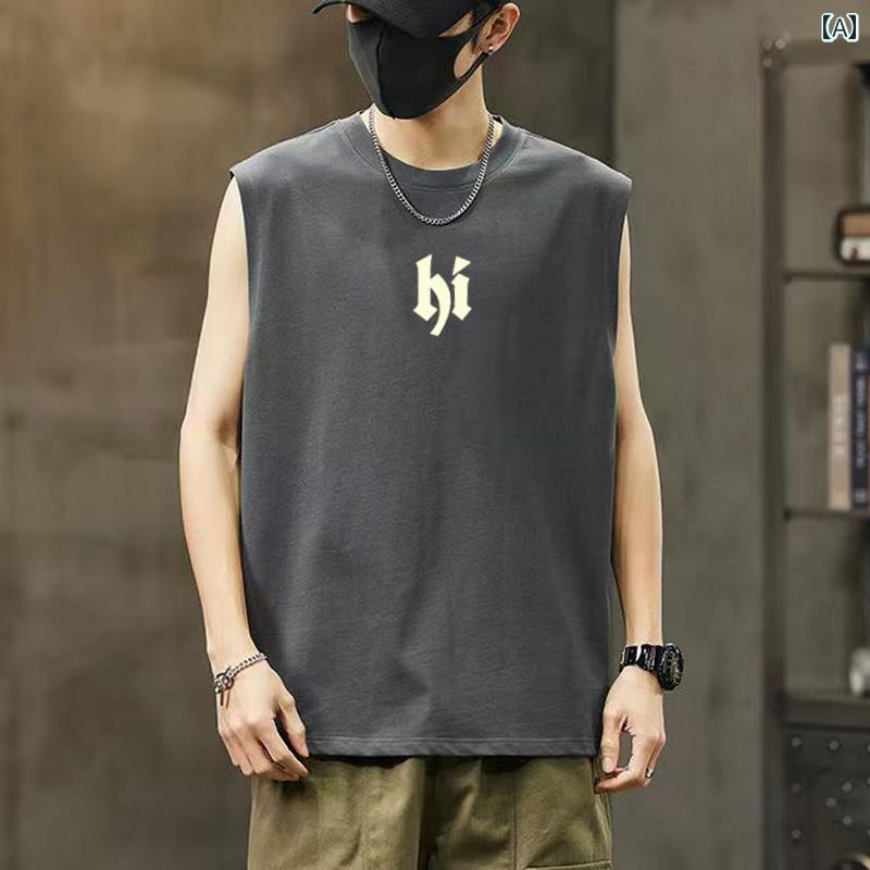 綿 メンズ ノースリーブベスト Tシャツ フィットネススポーツ ゆったりな 夏用 ウエスト コートの トップス メンズ Tシャツ