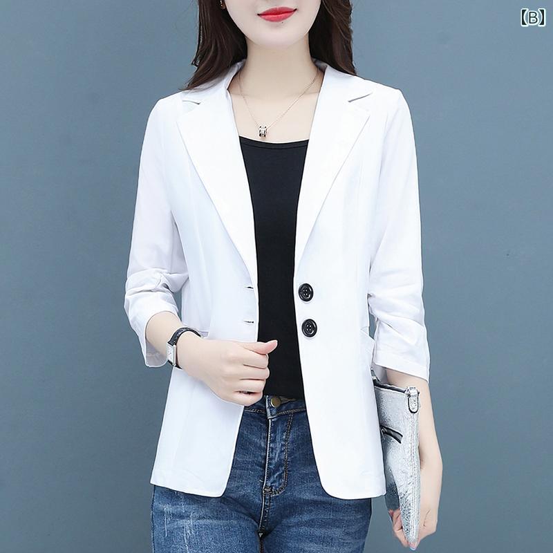 Aライン カットソー ミディアム丈 スーツ ショート ジャケット 婦人服 2024 春秋冬 小柄な 方にの ウインドブレーカー おしゃれな トップス