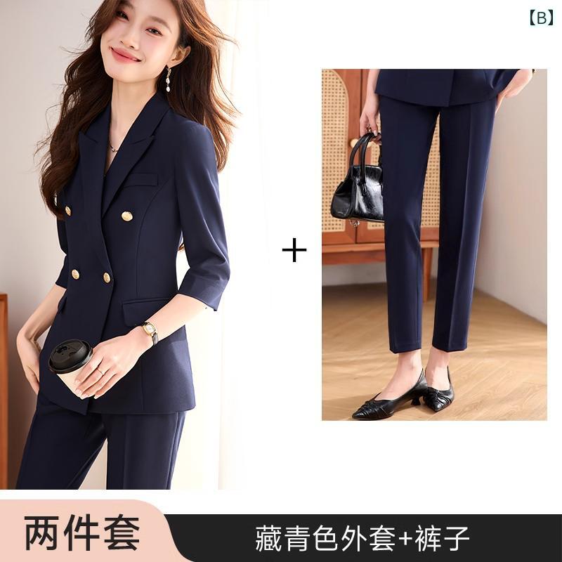 Aライン カットソー ミディアム丈 夏の プロ スーツ 女性用 薄手 七分袖 フォーマルウェア 高級 ミドル スリーブ スーツ ジャケット 作業着