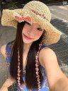 麦わら 帽子 ペーパーハット ストローハット レディース メンズ キッズ 子ども 女の子 男の子 uv 日よけ 日焼け防止 熱中症対策 折りたたみ Xinbangbang 日焼け防止 帽子 海辺 ビーチ バケーション サンハット リボン 花柄 ストラップ(4)