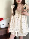 リブ セットアップ 上下セット かわいい 小さい フライング スリーブが 愛らしい 綿 パジャマ レディース 夏 2025 ベスト ショーツ スイートホーム 服 夏