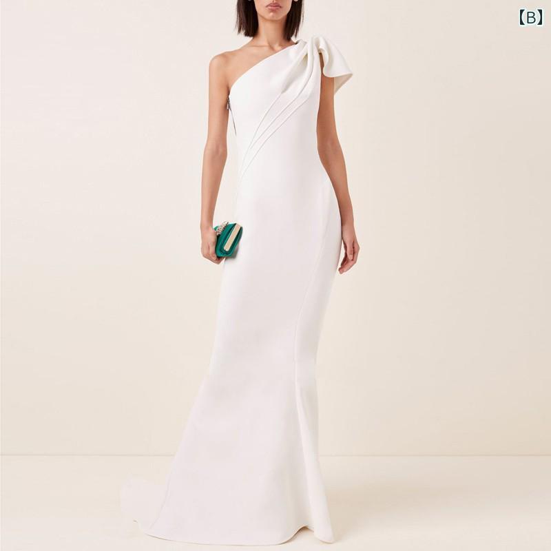 パーティードレス パンツドレス パンツスタイル セットアップ フランスの 黒の ワンショルダー スリム パーティー 年次 総会 誕生日 パーティー パフォーマンス キャットウォーク テール トースト イブニングドレス スカート