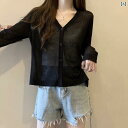 ゆったり UVカット カーデ 指穴 カーディガン ロングカーディガン レディース 紫外線対策 自転車 アウトドア ロング 長袖 ライトアウター 薄手 羽織 透け シアー サマーニット きれいめ 体型カバー 大きいサイズ 春夏 シンプル 黒 HU