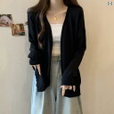 ゆったり UVカット カーデ 指穴 カーディガン ロングカーディガン レディース 紫外線対策 自転車 アウトドア ロング 長袖 ライトアウター 薄手 羽織 透け シアー サマーニット きれいめ 体型カバー 大きいサイズ 春夏 シンプル 黒 HU