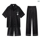 リブ セットアップ 上下セット カップル パンダ 冷感 パジャマ レディース 春秋 半袖 ズボン シルク スリーピーススーツ メンズ ホーム 服 スーツ 夏