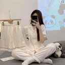 リブ セットアップ 上下セット キャットマン チャイナ風 パンダ パジャマ レディース 春秋 冷感 半袖 ズボン 大きいサイズ 3点 セット 夏 ホーム 服