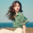 長袖 Tシャツ ボーダートップス チュニック ロンT ボリューム袖 ボリュームスリーブ ぽわん袖 ポワン袖 深 セン 南 友の ビッグ の 商品お 買い得の グリーンストライプ パフスリーブシャツ レディース 夏 雰囲気 トップ