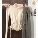 Aライン カットソー ミディアム丈 ウエスト 冷感 日焼け防止 服 スリム レディース 2024 コート ブルー ウエスト スタンドカラー ショート トップ ス...