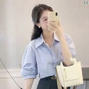 長袖 Tシャツ ボーダートップス チュニック ロンT ボリューム袖 ボリュームスリーブ ぽわん袖 ポワン袖 ブルーストライプ 半袖 シャツ 2025年 レディース 夏 通勤 フォーマル シャツ ゆったり ハイエンド 半袖 トップス