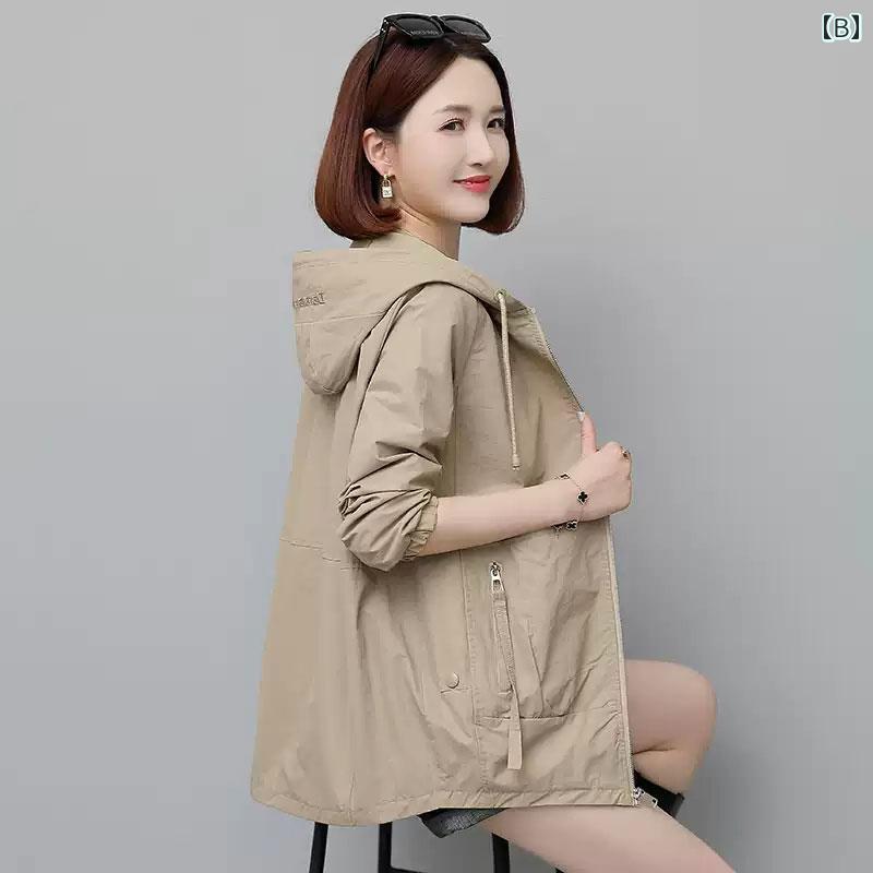 Aライン カットソー ミディアム丈 コート レディース 春秋 2025 スタイル 中年 母親 小さい ウィンドブレーカー 秋 スタイリッシュな 短い 薄手 ジャケット 女性