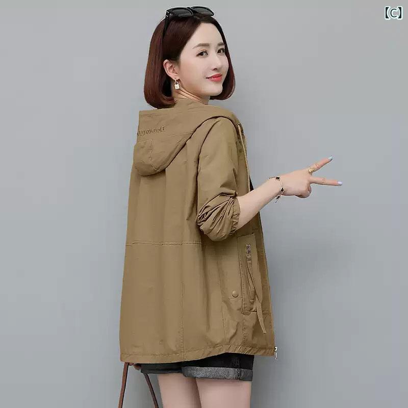Aライン カットソー ミディアム丈 コート レディース 春秋 2025 スタイル 中年 母親 小さい ウィンドブレーカー 秋 スタイリッシュな 短い 薄手 ジャケット 女性