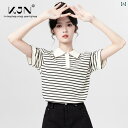長袖 Tシャツ ボーダートップス チュニック ロンT ボリューム袖 ボリュームスリーブ ぽわん袖 ポワン袖 2025夏の レディース向け 黒と 白の ストライプ 半袖 Tシャツ。 ゆったり スリム ポロシャツ。と ストレート ショルダー トップの Tシャ(4)