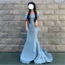 フィッシュ テール イブニングドレス スカート 女性 高級 ブルー ハイエンド 学生の 日 成人 式 ワンショルダー パーティー 司会 セクシー