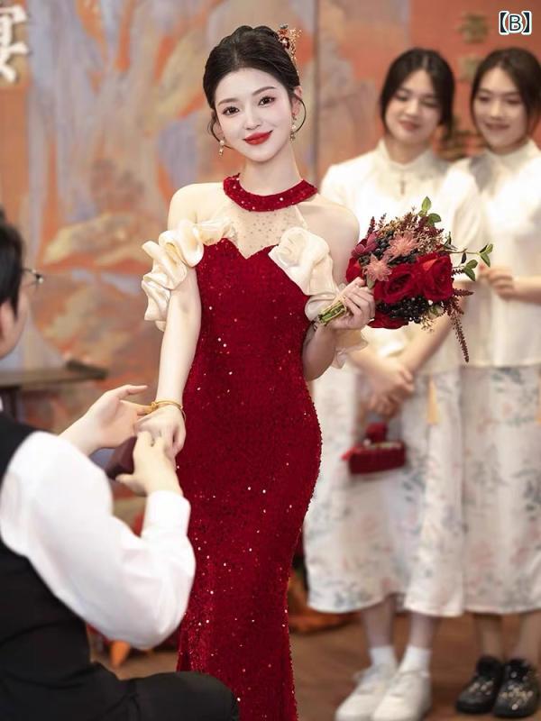 パーティードレス パンツドレス パンツスタイル セットアップ 黒の イブニングドレスの 女性 2025年 年次 総会の ホスト ホルターネック ハイエンド フィッシュ テール ボーカル アート 試験