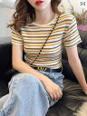 長袖 Tシャツ ボーダートップス チュニック ロンT ボリューム袖 ボリュームスリーブ ぽわん袖 ポワン袖 レインボーストライプ Tシャツ レディース 春と 夏 半袖 スリムフィット ラウンドネック 薄手 冷感 ニット マスク Tシャツ ショート トップ